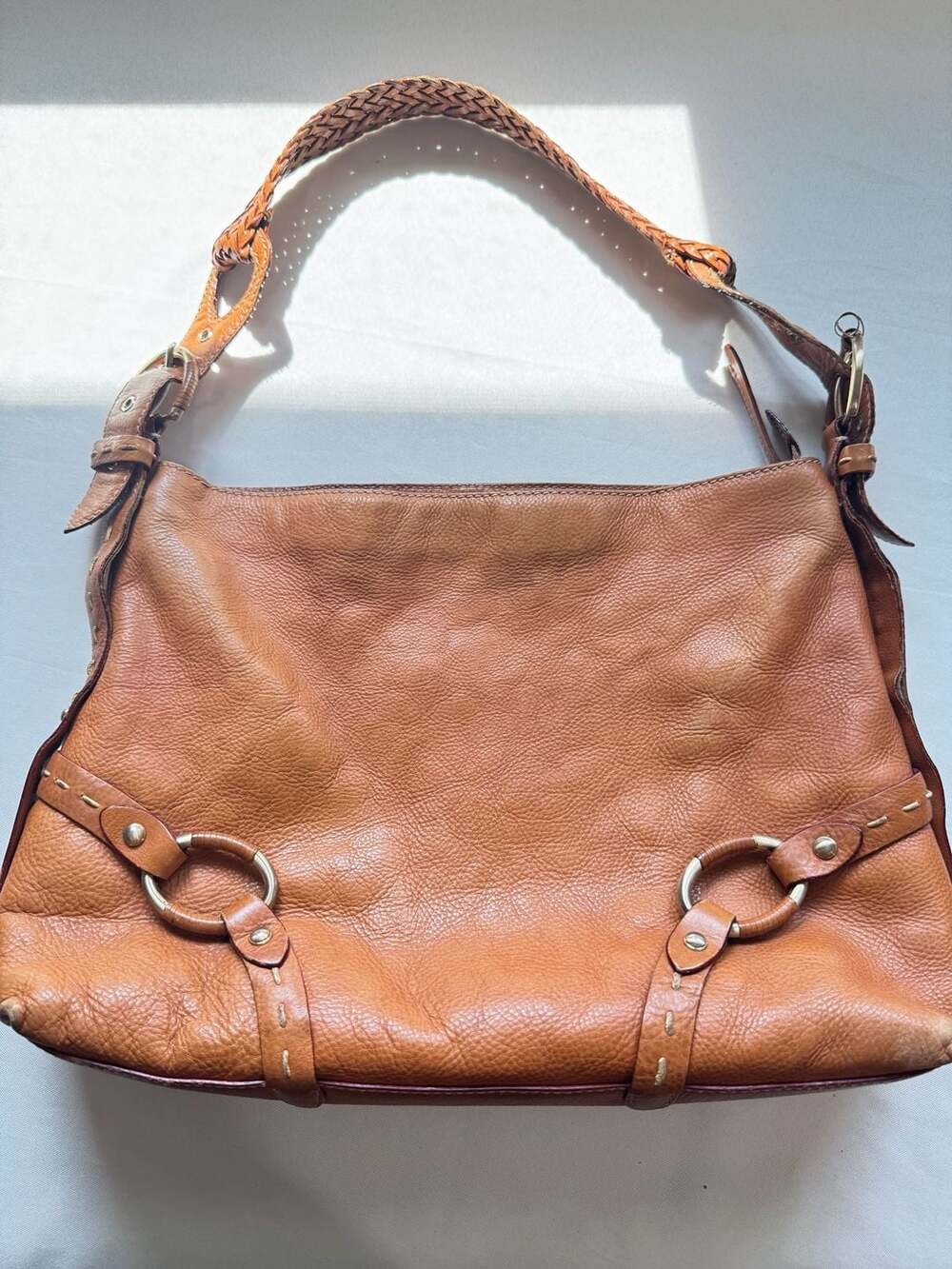 Pebbled Leather Hobo Bag Boho Slouchy Cognac Western Shoulder Purse Large